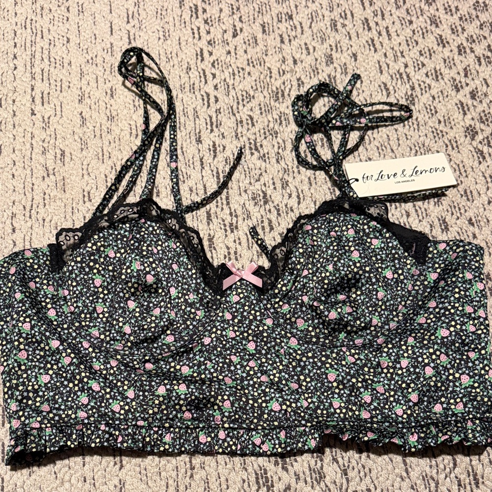 For Love And Lemons Black Floral Crop Top